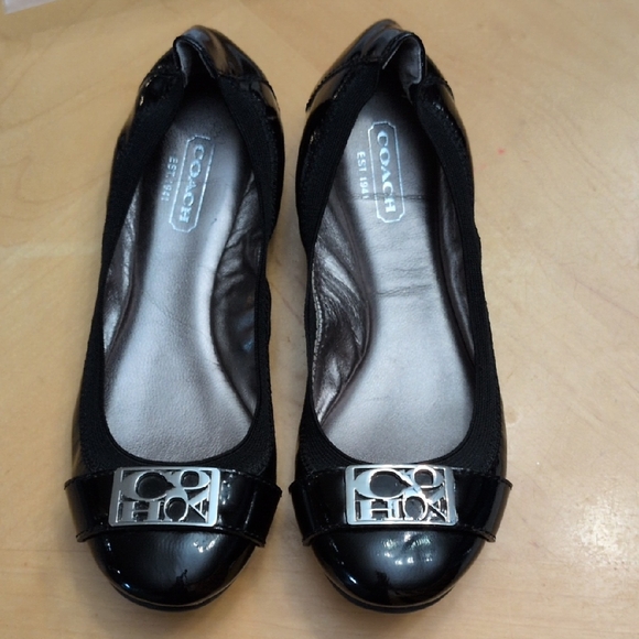 Coach Shoes - Coach Black "Dora" Ballet Flats with Silver Accents
